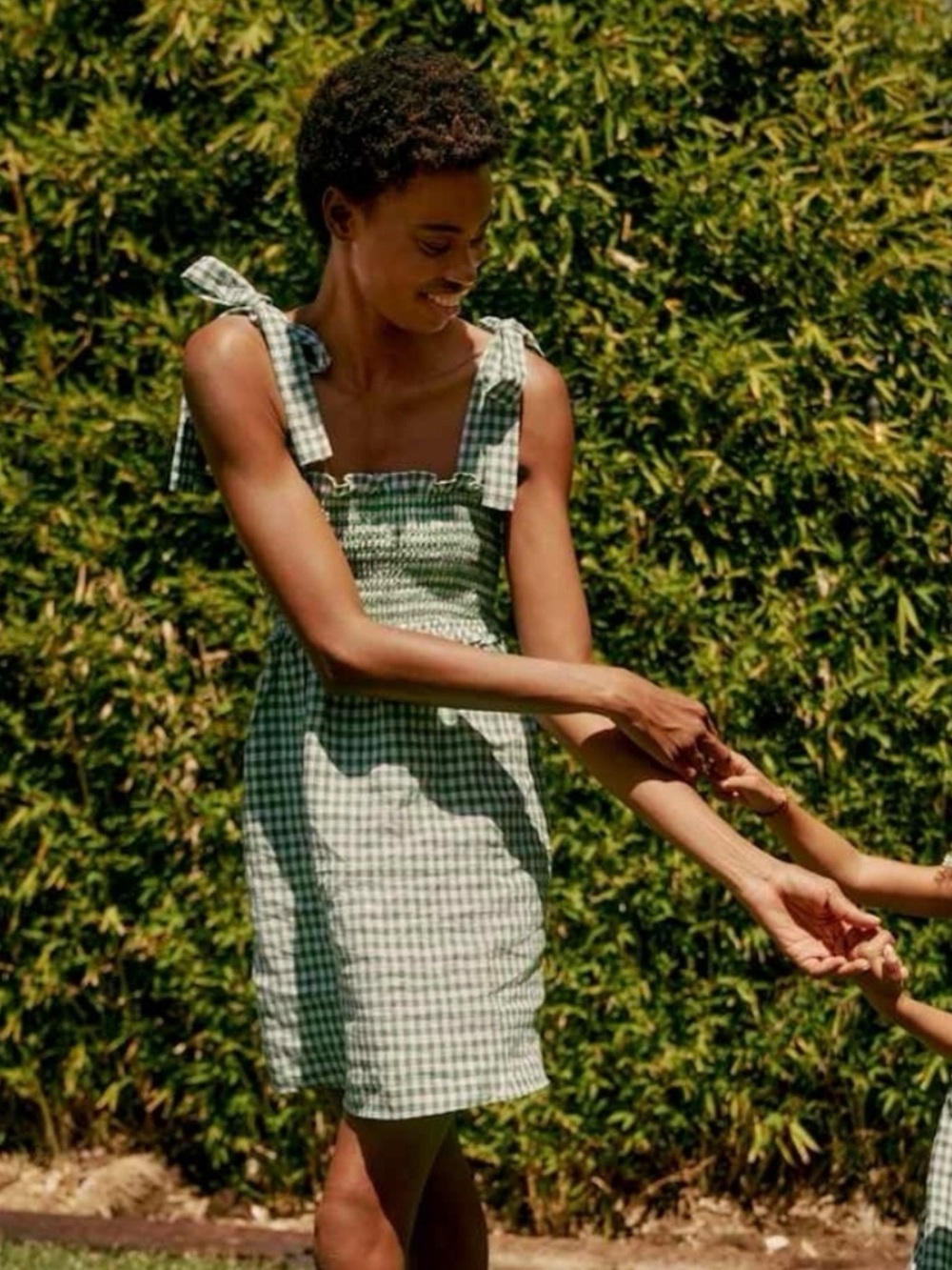 Reformation Dawson Green Gingham Linen Smocked Midi Dress XS